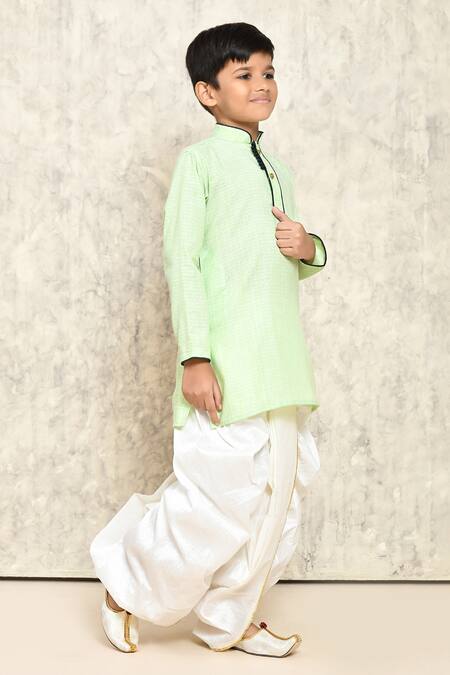 Shop_Petite Pomme_Green Cotton Piping Patterned Kurta And Dhoti Pant Set _Online_at_Aza_Fashions