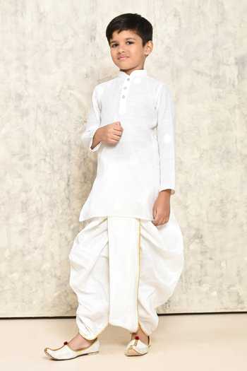 Buy_Petite Pomme_White Polyester Buttoned Placket Kurta And Dhoti Pant Set _Online_at_Aza_Fashions