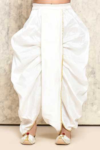 Petite Pomme_White Polyester Buttoned Placket Kurta And Dhoti Pant Set _at_Aza_Fashions