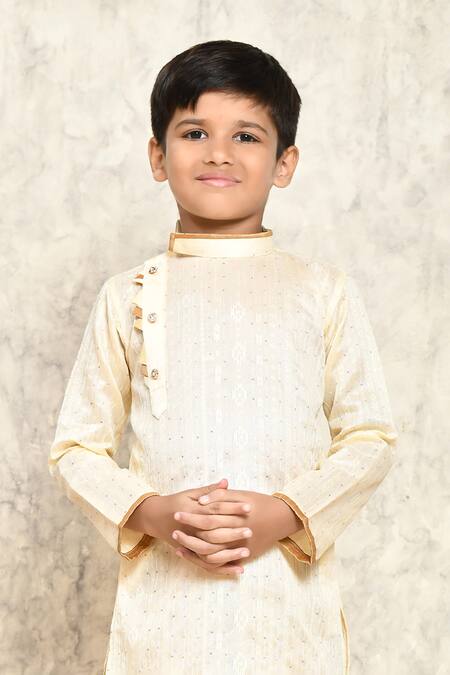 Shop_Petite Pomme_Beige Jacquard Sequins Geometric Fleur Patterned Embellished Kurta Set _Online_at_Aza_Fashions