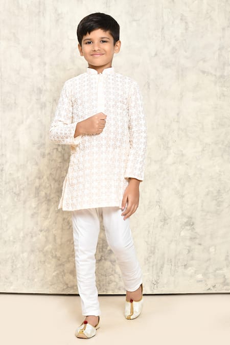 Shop_Petite Pomme_Pink Cotton Embroidery Amaryllis Thread Kurta Set _Online_at_Aza_Fashions