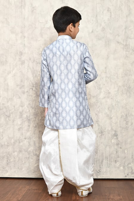 Shop_Petite Pomme_Grey Polyester Embroidery Vine Print Kurta And Dhoti Pant Set _at_Aza_Fashions