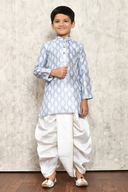Petite Pomme_Grey Polyester Embroidery Vine Print Kurta And Dhoti Pant Set _Online_at_Aza_Fashions
