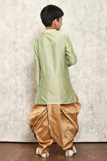 Shop_Petite Pomme_Green Cotton, Silk Kurta Dhoti Pant Set _at_Aza_Fashions