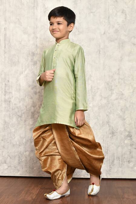 Shop_Petite Pomme_Green Cotton, Silk Kurta Dhoti Pant Set _Online_at_Aza_Fashions