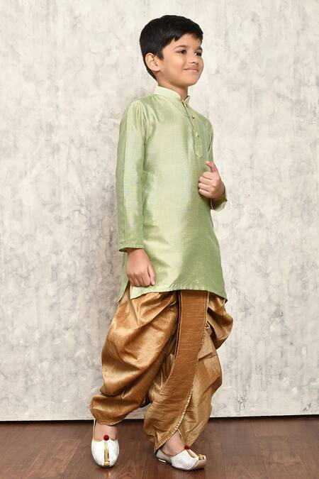 Petite Pomme_Green Cotton, Silk Kurta Dhoti Pant Set _at_Aza_Fashions