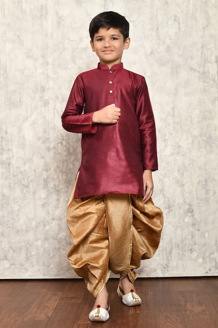 Maroon Cotton store silk Boys Dhoti Kurta