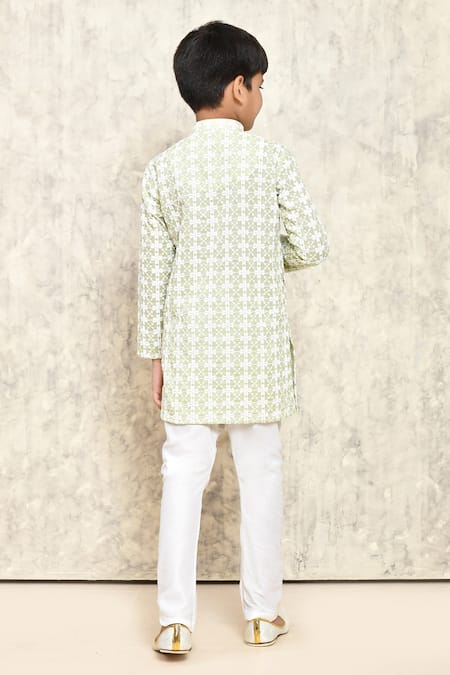 Petite Pomme Jaal Pattern Thread Embroidered Kurta Set 