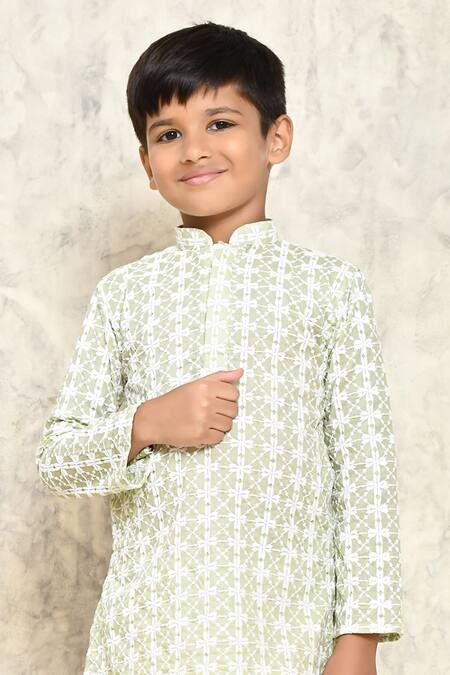 Shop Petite Pomme Green Cotton Embroidery Jaal Pattern Thread Kurta Set Online at Aza Fashions Shop_Petite Pomme_Green Cotton Embroidery Jaal Pattern Thread Kurta Set _Online_at_Aza_Fashions