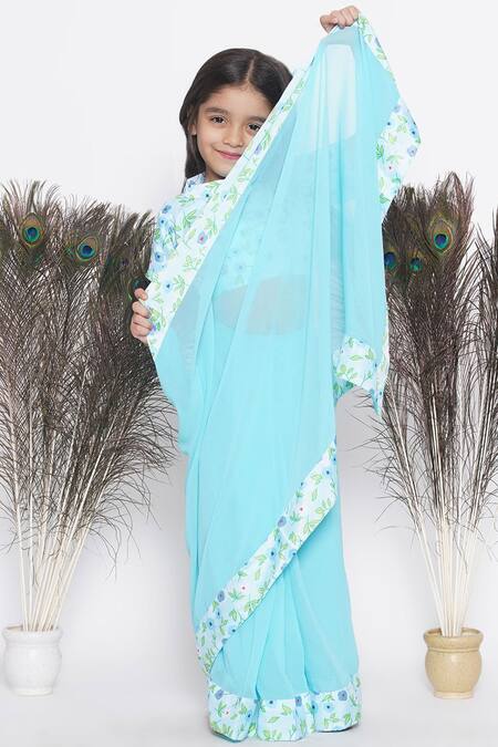 Beige & Blue Saree – Label Anushree