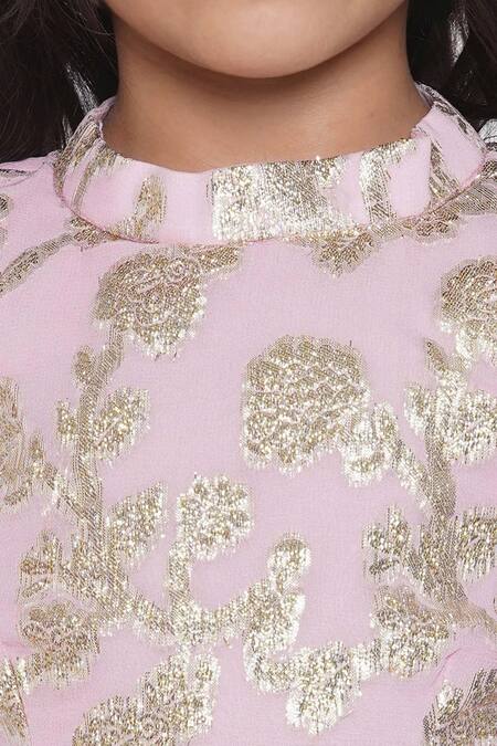 Shop Little Bansi Pink Georgette Lace, Embroidery Border Pre-draped Saree With Woven Blouse Online at Aza Fashions Shop_Little Bansi_Pink Georgette Lace, Embroidery Border Pre-draped Saree With Woven Blouse_Online_at_Aza_Fashions