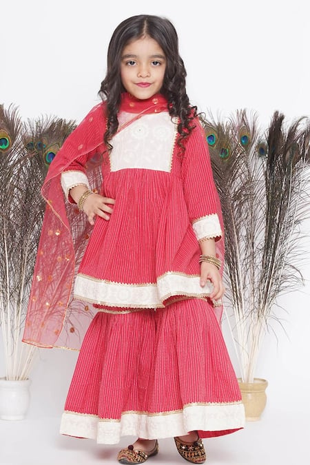 Little Bansi Floral Embroidered Placement Peplum Kurta Sharara Set 