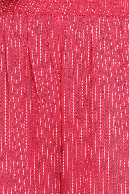 Little Bansi_Red Cotton, Chiffon Sequins, Floral Placement Peplum Kurta Sharara Set _at_Aza_Fashions