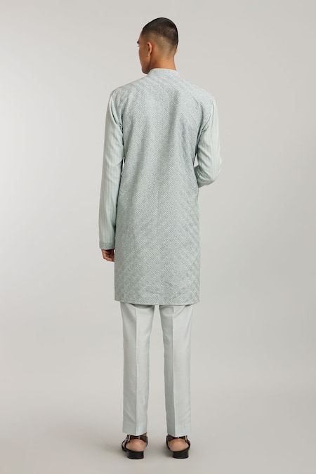 Shop Bubber Couture Grey Cotton, Silk Embroidery Franco Kurta With Pant at Aza Fashions Shop_Bubber Couture_Grey Cotton, Silk Embroidery Franco Kurta With Pant _at_Aza_Fashions
