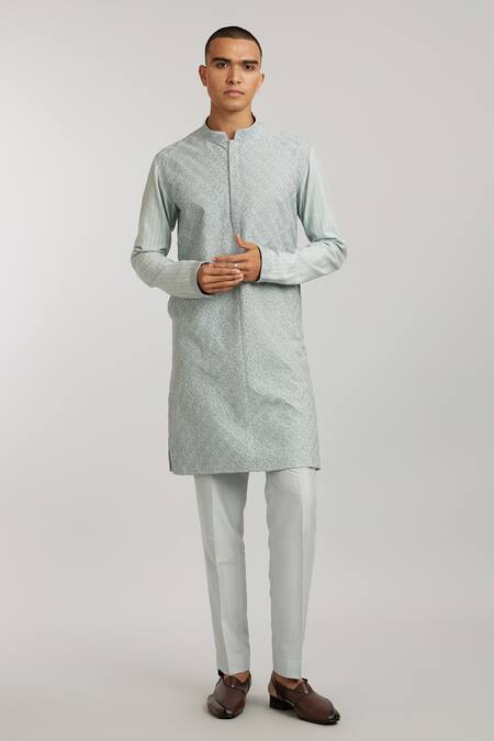 Bubber Couture Grey Cotton, Silk Embroidery Franco Kurta With Pant Online at Aza Fashions Bubber Couture_Grey Cotton, Silk Embroidery Franco Kurta With Pant _Online_at_Aza_Fashions