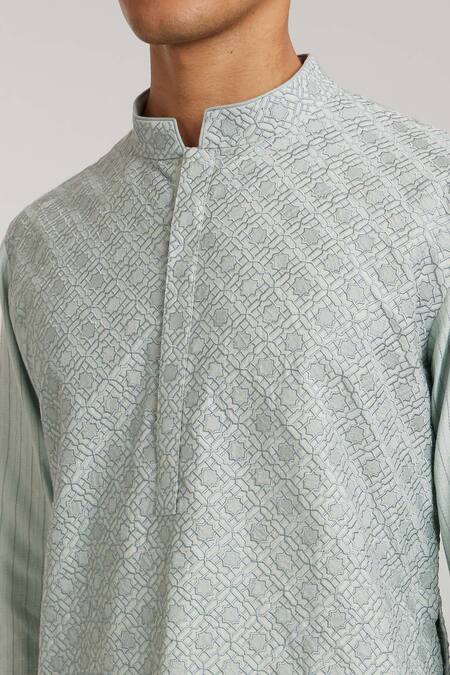 Shop Bubber Couture Grey Cotton, Silk Embroidery Franco Kurta With Pant Online at Aza Fashions Shop_Bubber Couture_Grey Cotton, Silk Embroidery Franco Kurta With Pant _Online_at_Aza_Fashions