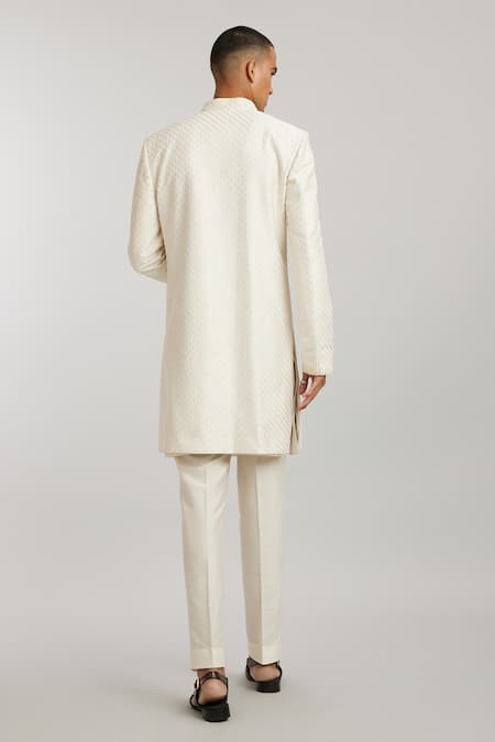 Shop Bubber Couture Off White Silk, Cotton Cut Work Leandro Starrio Embroidered Sherwani at Aza Fashions Shop_Bubber Couture_Off White Silk, Cotton Cut Work Leandro Starrio Embroidered Sherwani _at_Aza_Fashions