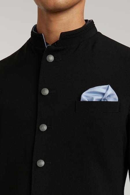 Buy_Bubber Couture_Black Crepe, Wool, Cotton Luciano Sleeveless Sherwani _Online_at_Aza_Fashions