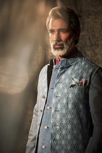 Buy_Bubber Couture_Blue Cotton Marcello Geometric Print Sherwani Jacket _Online_at_Aza_Fashions