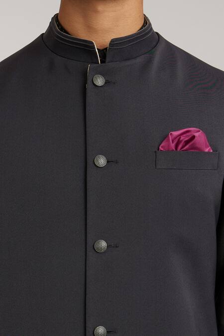 Buy Bubber Couture Gray Crepe, Wool, Cotton Grey Sleeveless Bundi Online at Aza Fashions Buy_Bubber Couture_Gray Crepe, Wool, Cotton Grey Sleeveless Bundi _Online_at_Aza_Fashions