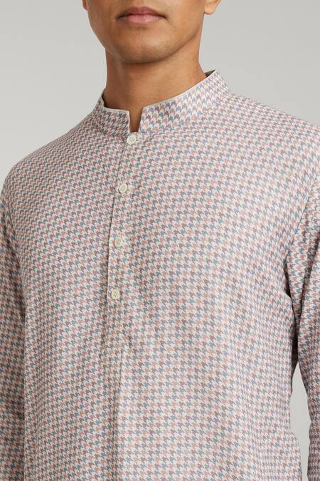 Shop Bubber Couture Purple Cotton Sandro Houndstooth Print Kurta With Pant Online at Aza Fashions Shop_Bubber Couture_Purple Cotton Sandro Houndstooth Print Kurta With Pant _Online_at_Aza_Fashions