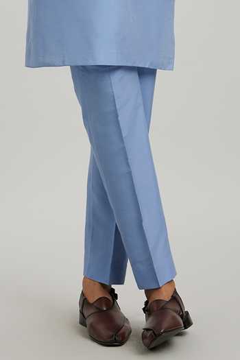 Bubber Couture_Blue Cotton Embroidery Sergio Straight Kurta With Pant _Online_at_Aza_Fashions