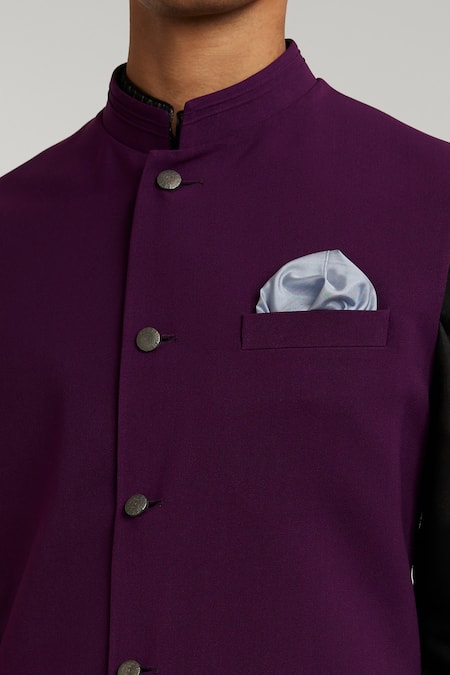 Buy_Bubber Couture_Wine Crepe, Wool, Cotton Woven Bundi Jacket _Online_at_Aza_Fashions