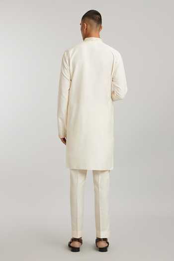 Shop Bubber Couture Off White Cotton, Silk Embroidery Alessio Collar Printed Kurta And Pant Set at Aza Fashions Shop_Bubber Couture_Off White Cotton, Silk Embroidery Alessio Collar Printed Kurta And Pant Set _at_Aza_Fashions