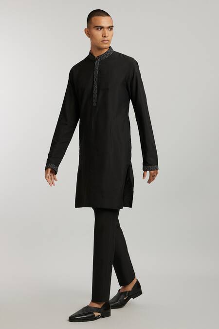 Bubber Couture_Black Cotton, Silk Alexio Collar Printed Kurta And Pant Set _Online_at_Aza_Fashions