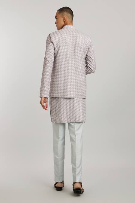 Shop Bubber Couture Purple Cotton Mauve Houndstooth Print Bundi Jacket at Aza Fashions Shop_Bubber Couture_Purple Cotton Mauve Houndstooth Print Bundi Jacket _at_Aza_Fashions