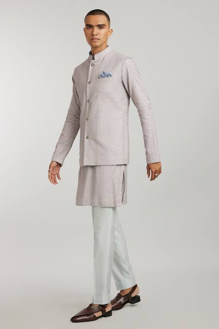 Bubber Couture Purple Cotton Mauve Houndstooth Print Bundi Jacket Online at Aza Fashions Bubber Couture_Purple Cotton Mauve Houndstooth Print Bundi Jacket _Online_at_Aza_Fashions