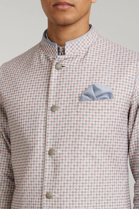 Buy Bubber Couture Purple Cotton Mauve Houndstooth Print Bundi Jacket Online at Aza Fashions Buy_Bubber Couture_Purple Cotton Mauve Houndstooth Print Bundi Jacket _Online_at_Aza_Fashions