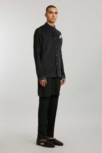Bubber Couture_Black Corduroy, Cotton Bundi Jacket _Online_at_Aza_Fashions