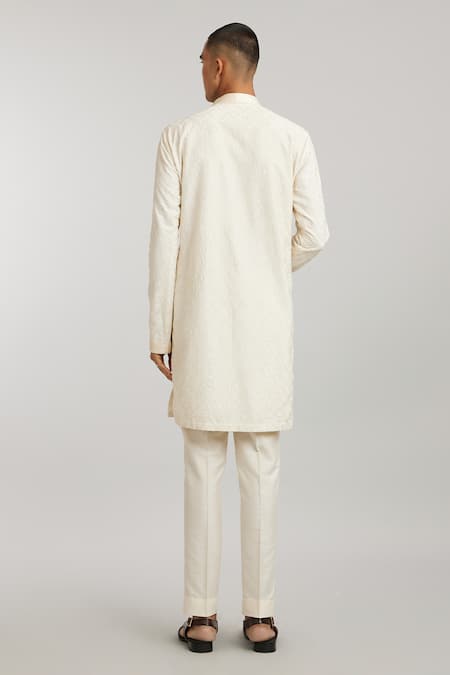 Shop_Bubber Couture_Off White Cotton, Silk Embroidery Enrico Kurta And Pant Set _at_Aza_Fashions