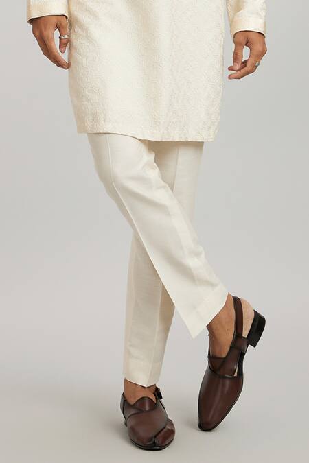 Bubber Couture_Off White Cotton, Silk Embroidery Enrico Kurta And Pant Set _Online_at_Aza_Fashions