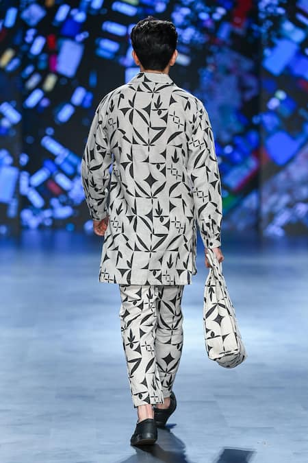 Son Of A Noble Snob Kabir Stencil Abstract Print Shirt & Trouser Set 