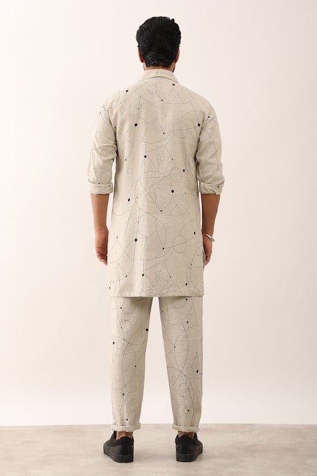 Shop Son Of A Noble Snob Ivory Linen Embroidery Kabir Cosmos Printed Shirt And Pant Set at Aza Fashions Shop_Son Of A Noble Snob_Ivory Linen Embroidery Kabir Cosmos Printed Shirt And Pant Set _at_Aza_Fashions