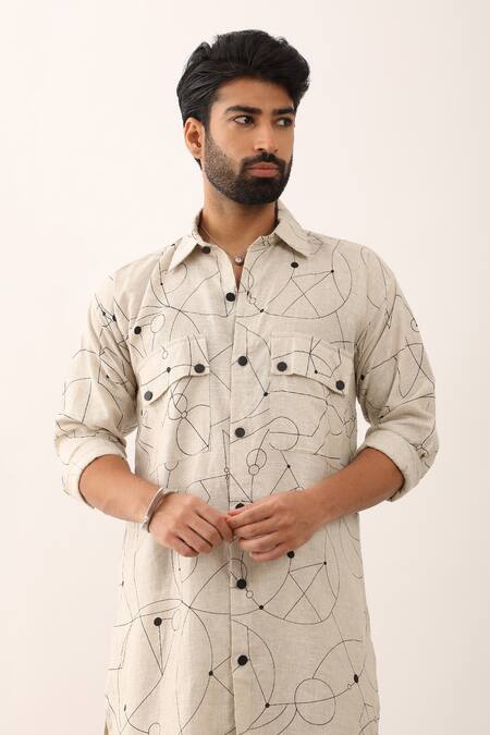 Shop Son Of A Noble Snob Ivory Linen Embroidery Kabir Cosmos Printed Shirt And Pant Set Online at Aza Fashions Shop_Son Of A Noble Snob_Ivory Linen Embroidery Kabir Cosmos Printed Shirt And Pant Set _Online_at_Aza_Fashions