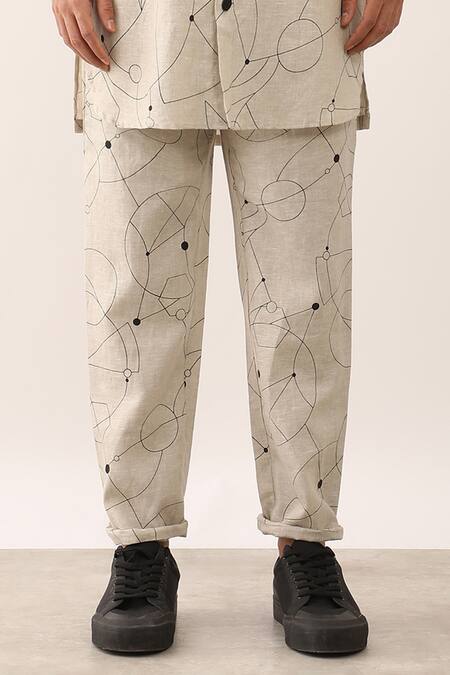 Son Of A Noble Snob Ivory Linen Embroidery Kabir Cosmos Printed Shirt And Pant Set at Aza Fashions Son Of A Noble Snob_Ivory Linen Embroidery Kabir Cosmos Printed Shirt And Pant Set _at_Aza_Fashions