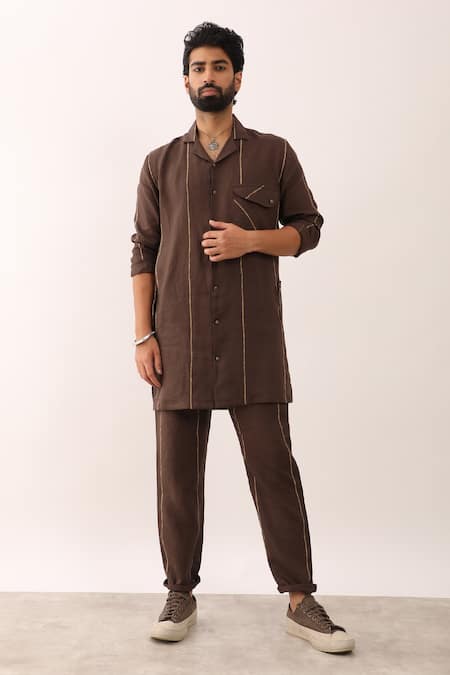 Son of A Noble Snob Avay Flow Linen Striped Long Shirt & Trouser Set 