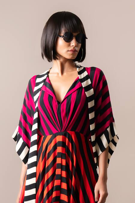 Buy Nupur Kanoi Multi Color Crepe Scoop Neck Stripe Print Draped Top And Pyjama Set Online at Aza Fashions Buy_Nupur Kanoi_Multi Color Crepe Scoop Neck Stripe Print Draped Top And Pyjama Set_Online_at_Aza_Fashions