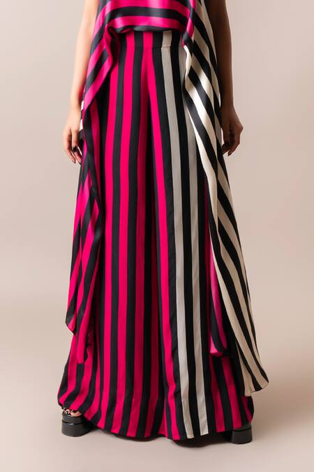 Buy Nupur Kanoi Magenta Silk Satin, Crepe Round Neck High-low Printed Top And Pant Set Online at Aza Fashions Buy_Nupur Kanoi_Magenta Silk Satin, Crepe Round Neck High-low Printed Top And Pant Set_Online_at_Aza_Fashions