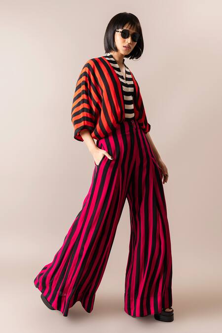 Buy_Nupur Kanoi_Multi Color Crepe V-neck Stripe Print Block Jumpsuit_Online_at_Aza_Fashions
