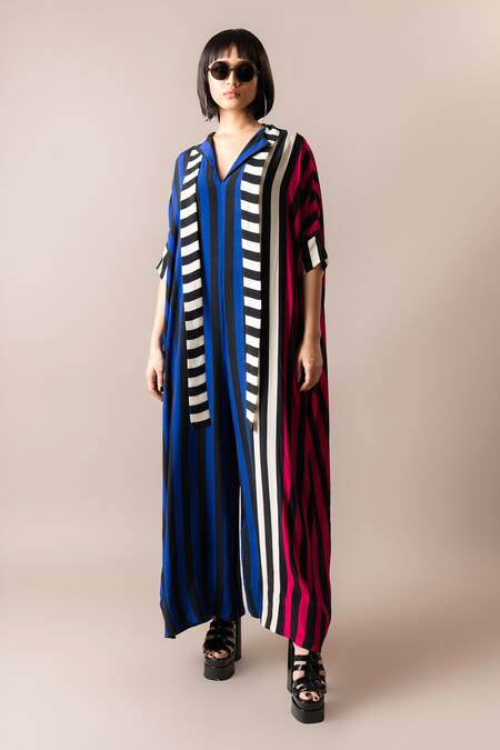 Buy_Nupur Kanoi_Multi Color Crepe Scoop Neck Stripe Print Flared Jumpsuit_Online_at_Aza_Fashions