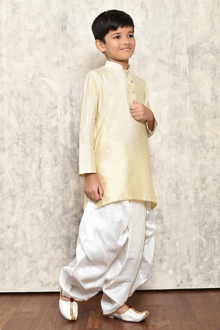 Shop_Petite Pomme_Cream Cotton, Silk Kurta And Dhoti Pant Set _Online_at_Aza_Fashions