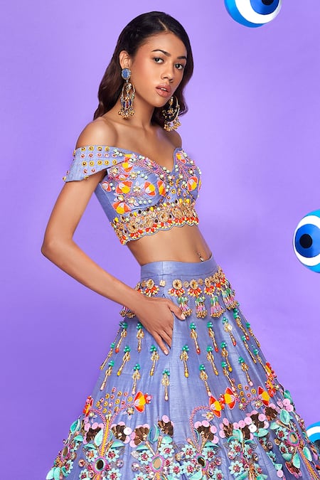 Papa Don't Preach Drama Tick Raw Silk Embellished Lehenga & Blouse Set 