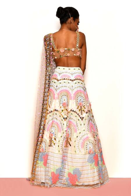 Shop Papa Dont Preach Ivory Tulle, Silk Beads, Daisy Dove Applique Embroidered Bridal Lehenga Set at Aza Fashions Shop_Papa Dont Preach_Ivory Tulle, Silk Beads, Daisy Dove Applique Embroidered Bridal Lehenga Set_at_Aza_Fashions
