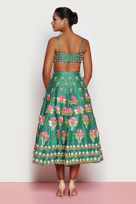 Papa Don't Preach Sacred Lotus Embellished Lehenga & Bustier Set 
