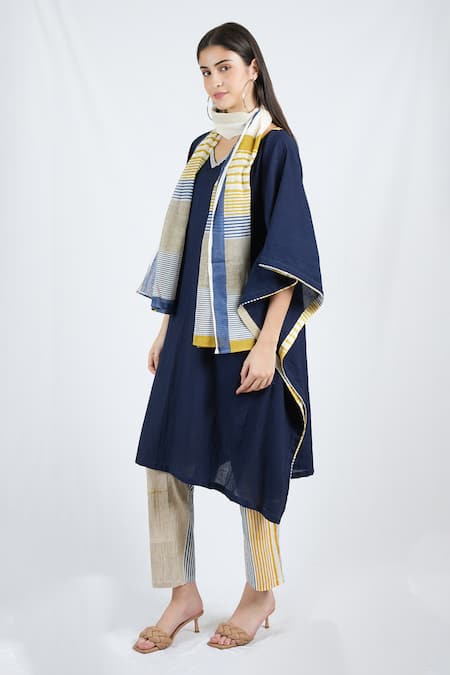 Banana Labs Solid Kaftan Printed Pant Set 