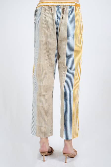 Banana Labs_Blue Cotton V-neck Solid Kaftan Printed Pant Set _Online_at_Aza_Fashions